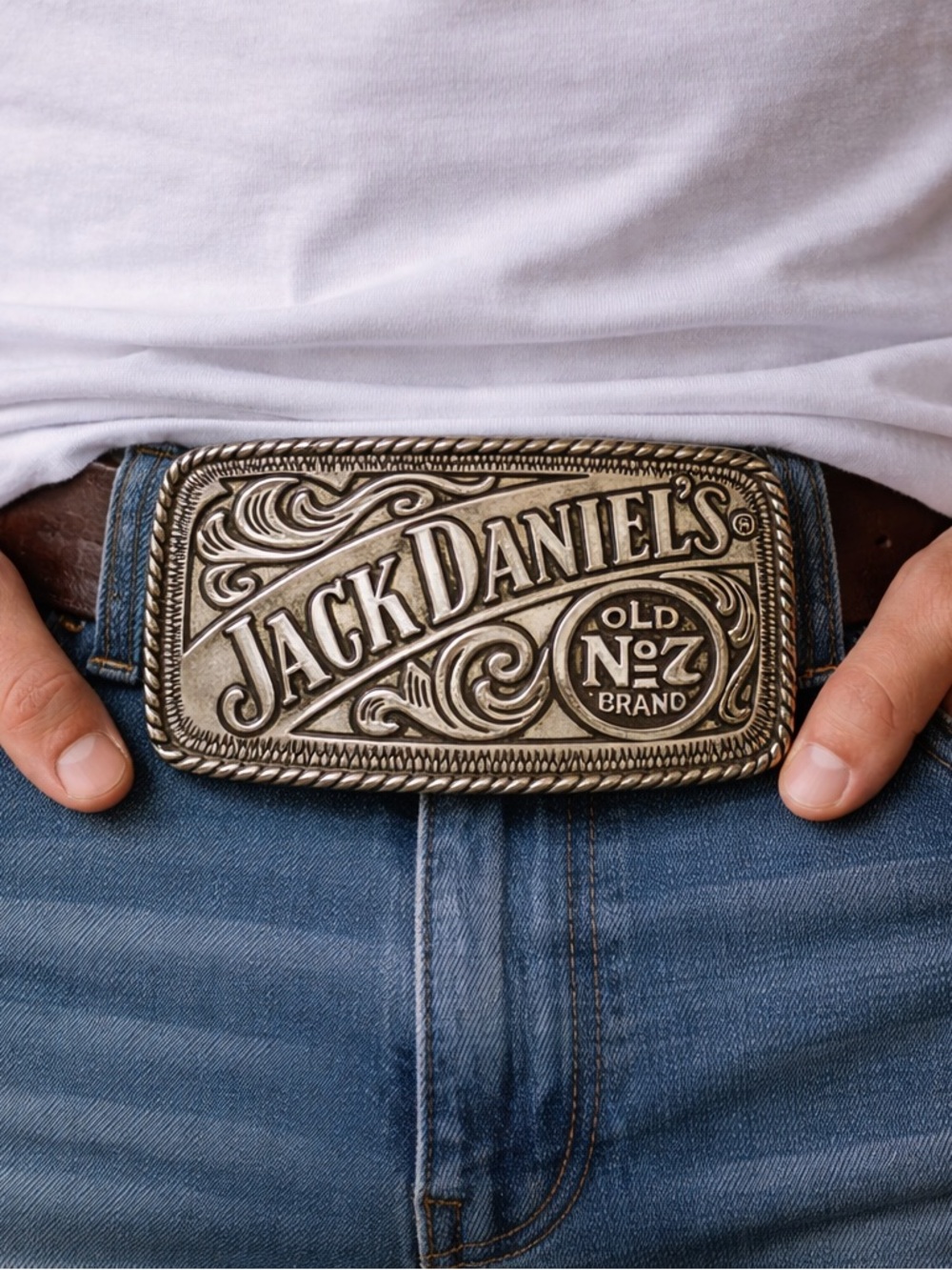 Jack Daniel’s Old No. 7 Pewter Belt Buckle | Vintage Whiskey Brand Buckle